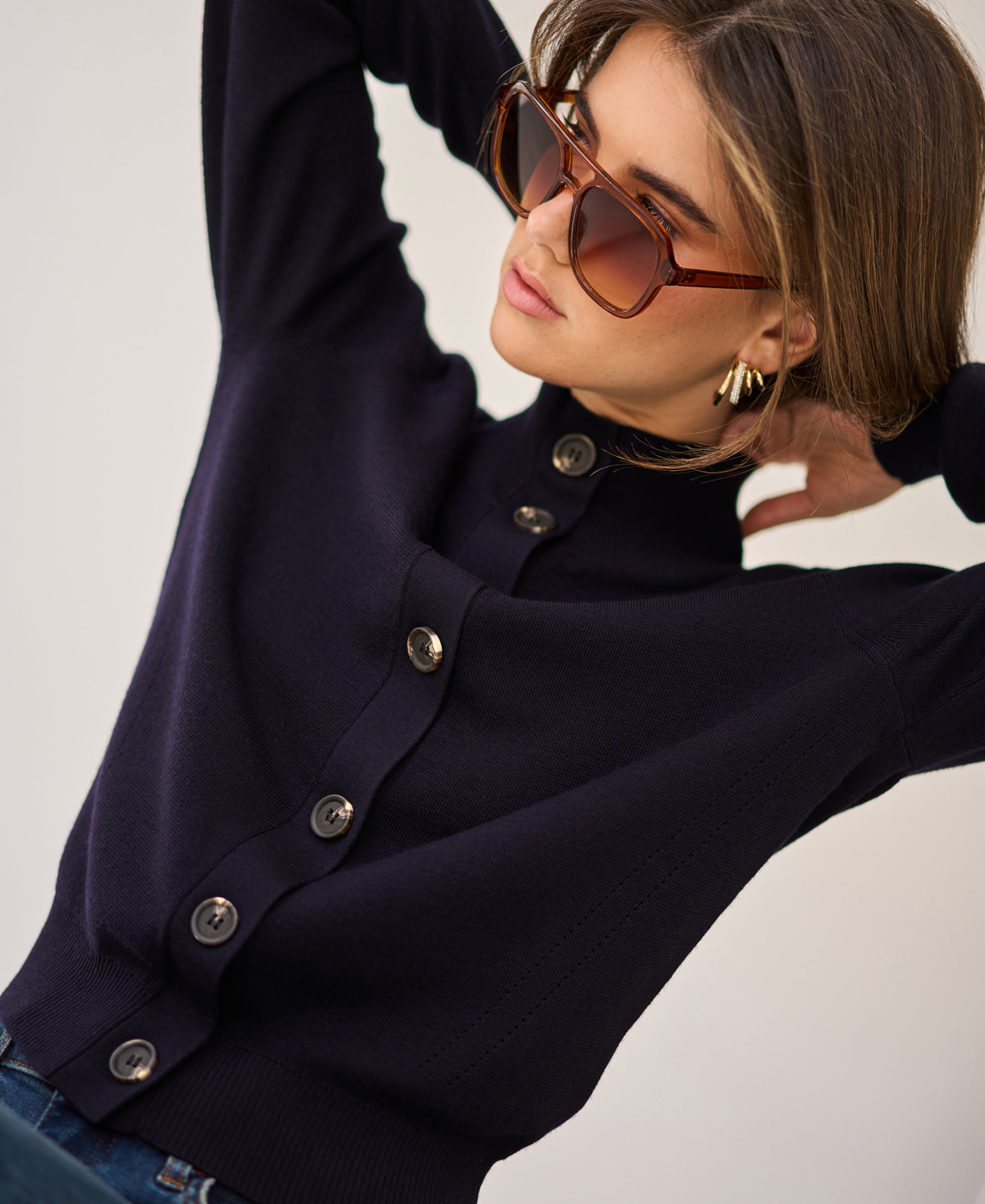 Merino-Strickjacke mit Rollkragen LES SEIZE Dunkelblau
