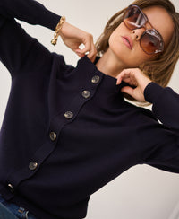 Merino-Strickjacke mit Rollkragen LES SEIZE Dunkelblau
