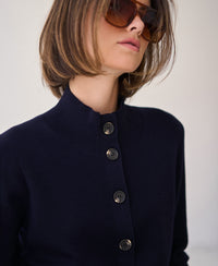 Merino-Strickjacke mit Rollkragen LES SEIZE Dunkelblau