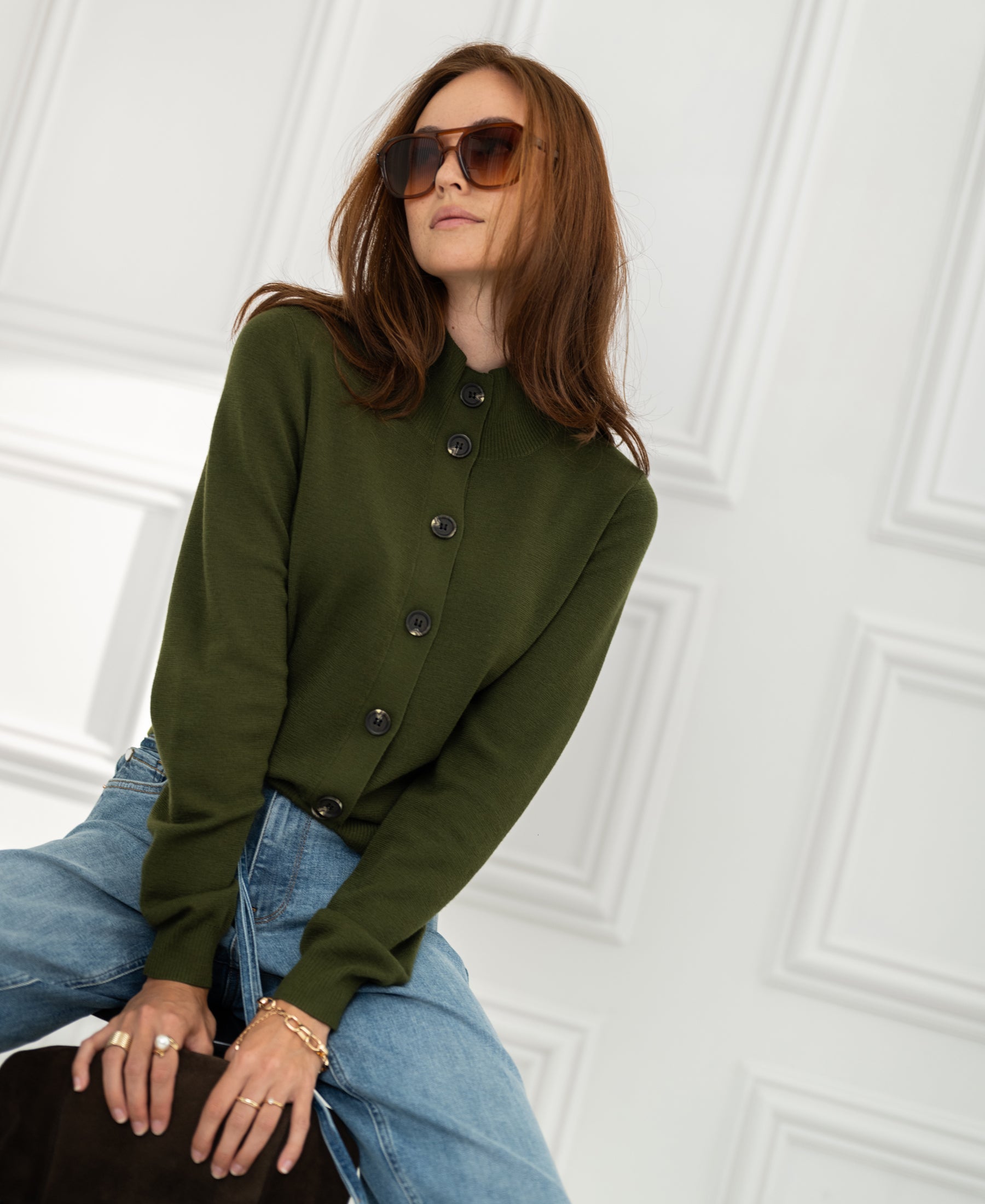 Merino-Strickjacke mit Rollkragen LES SEIZE Army