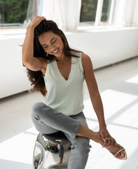 Basic jersey lyocell tanktop in lichtgroen