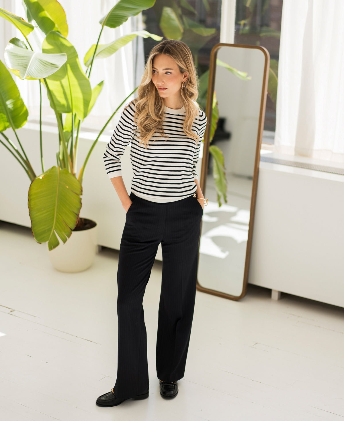 Striped sweater LA SITGES Ivory-Black