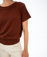 Relaxed fit linen summer sweater in Sierra color, shown on a plain white background.