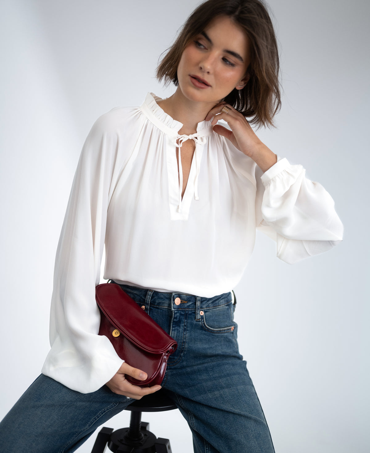 LA SOLENE Blouse with Tie Straps, Ivory