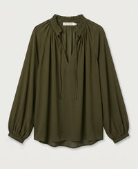 LA SOLENE Blouse with Tie Strings, Dark Olive Green