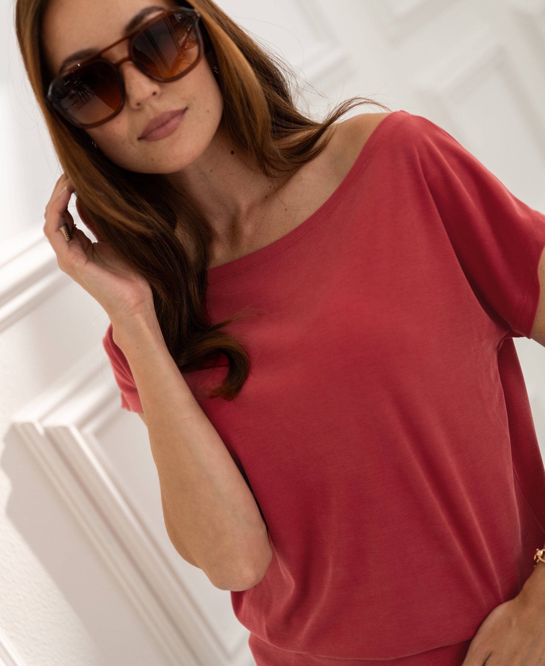 Ribbed Crew-Neck T-Shirt LA SOMME Red