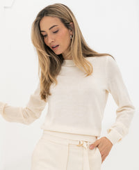 Ivory Merino blend sweater by PLEIN PUBLIQUE, shown on a white background.