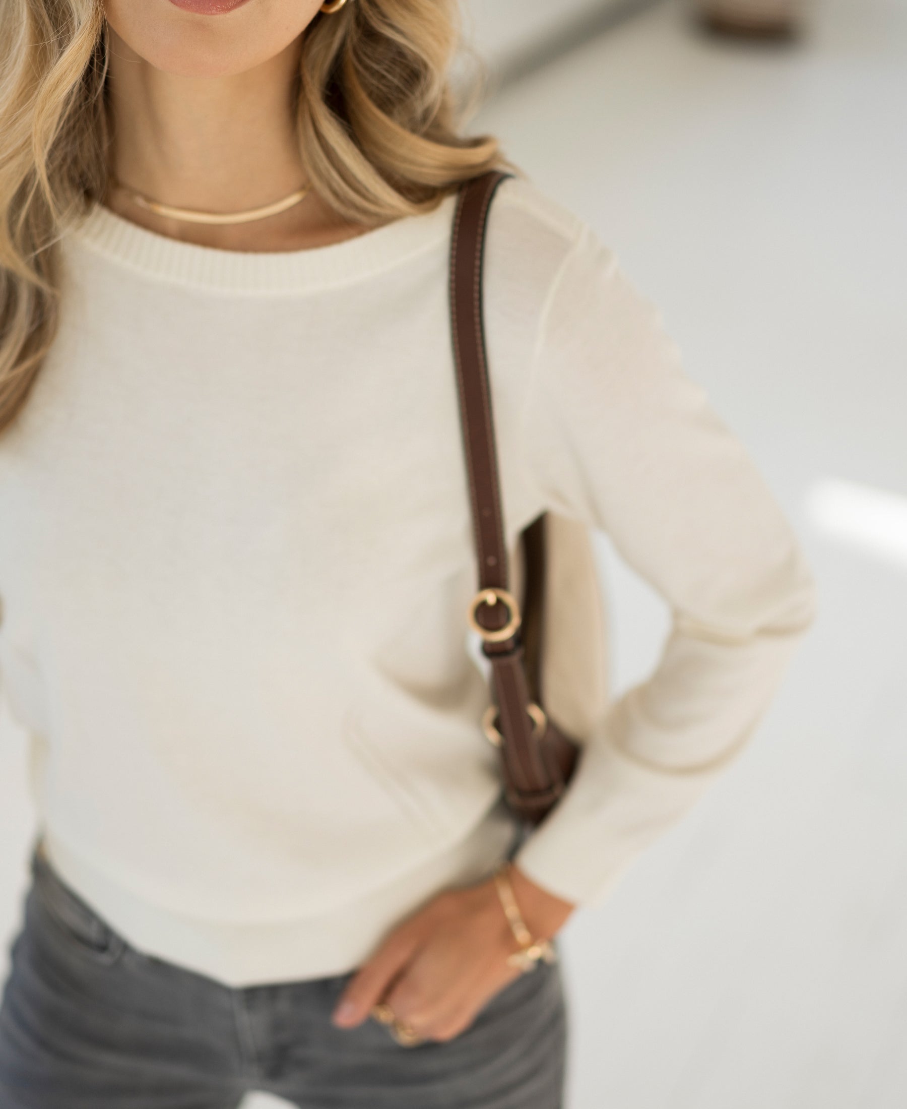 Pullover mit Rundhalsausschnitt LA SUZE Elfenbeinweiß
