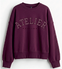 A bordeaux French terry sweatshirt with LA HARPER and ATELIER printed across the chest.