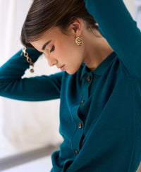LES TREIZE Dark Teal Polo-Neck Cardigan