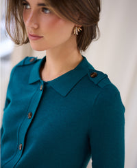LES TREIZE Dark Teal Polo-Neck Cardigan