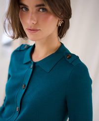 LES TREIZE Dark Teal Polo-Neck Cardigan