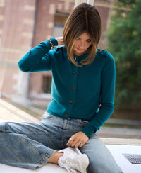 LES TREIZE Dark Teal Polo-Neck Cardigan