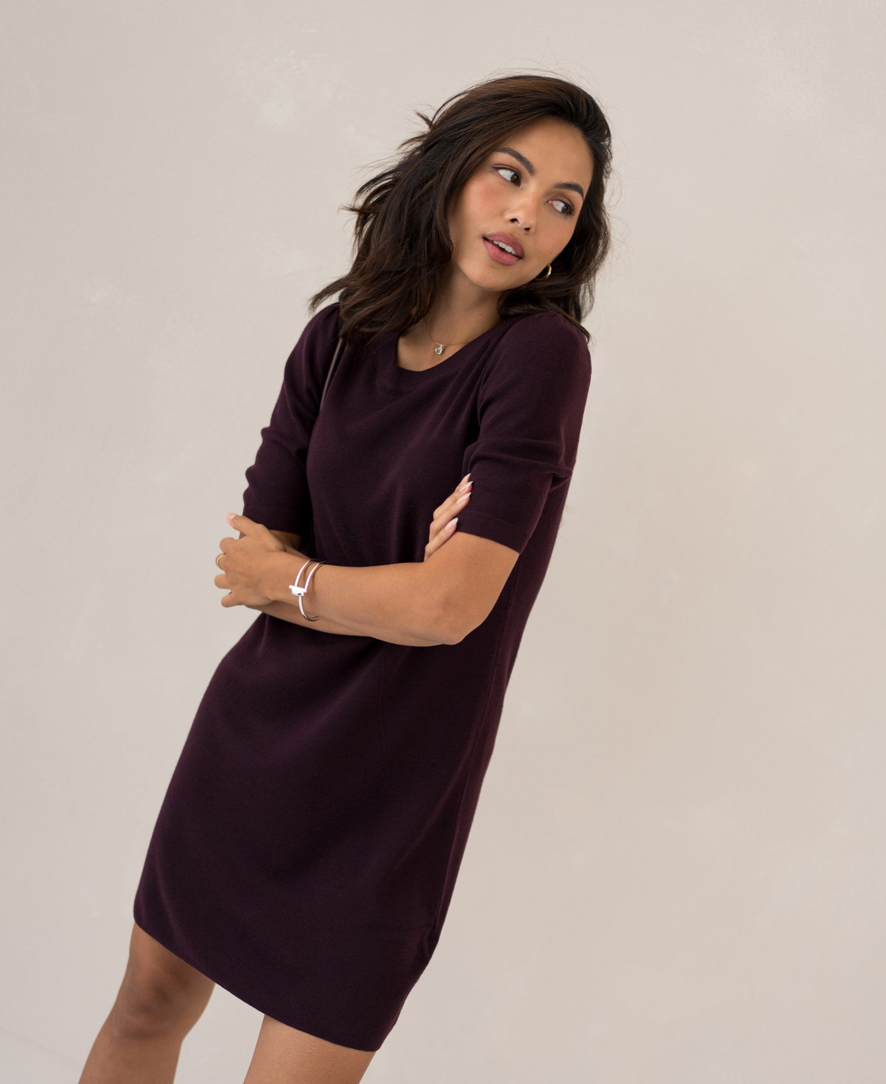 Kleid aus Merinowolle LA TWIGGY Aubergine