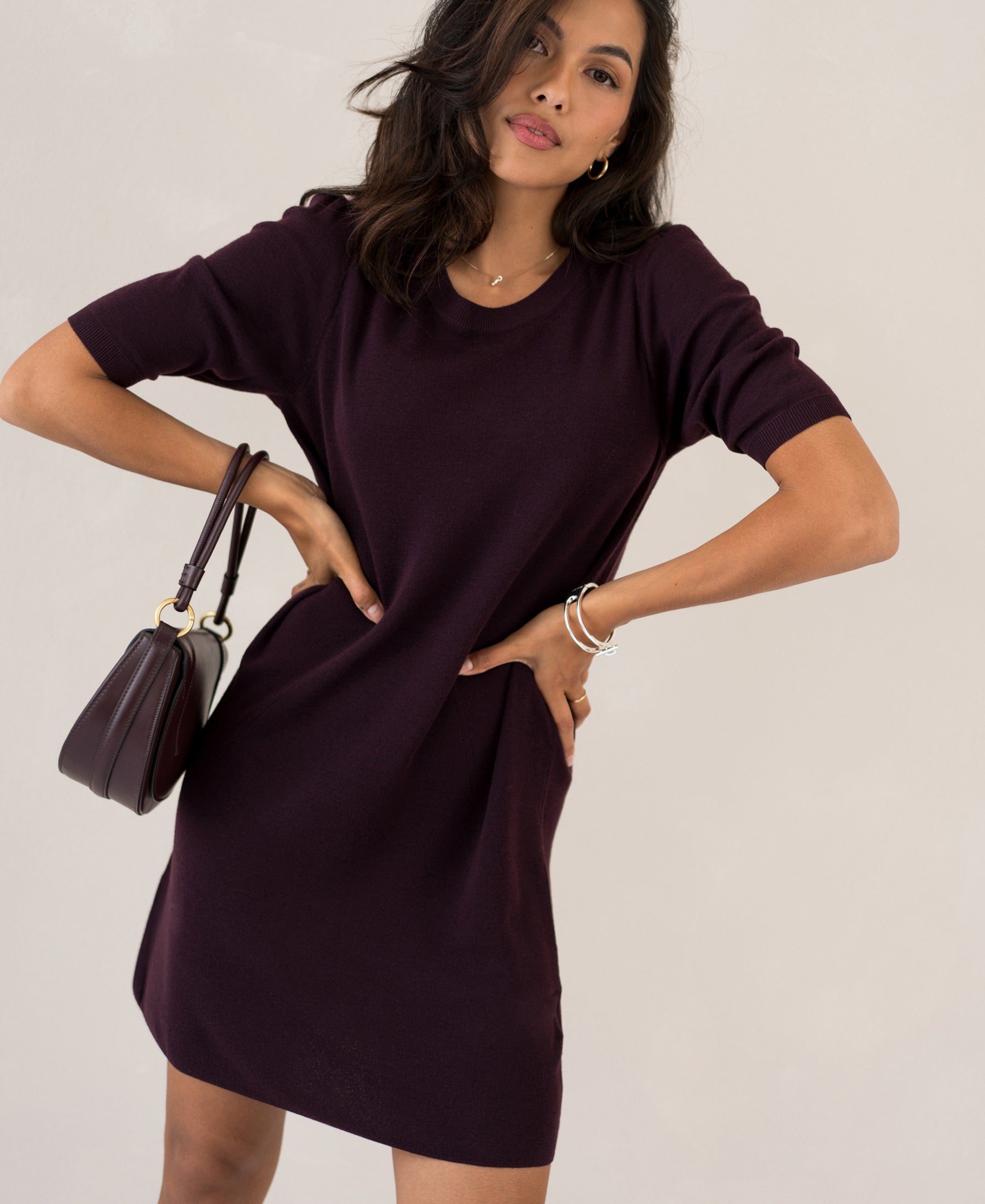 Merinowollen jurk LA TWIGGY Aubergine