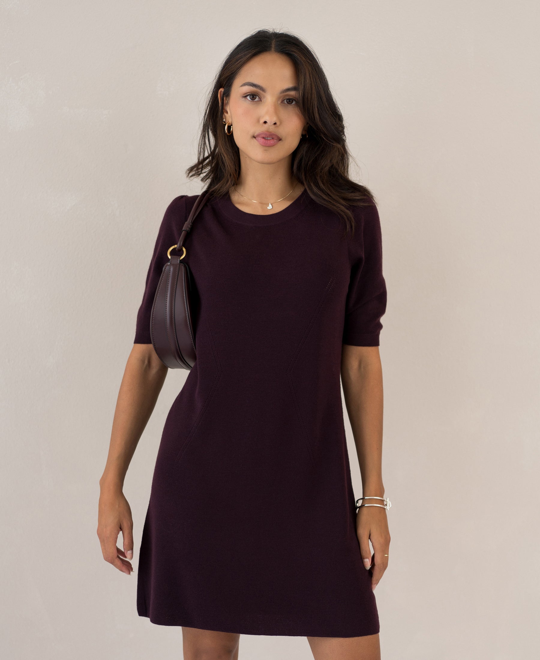 Kleid aus Merinowolle LA TWIGGY Aubergine