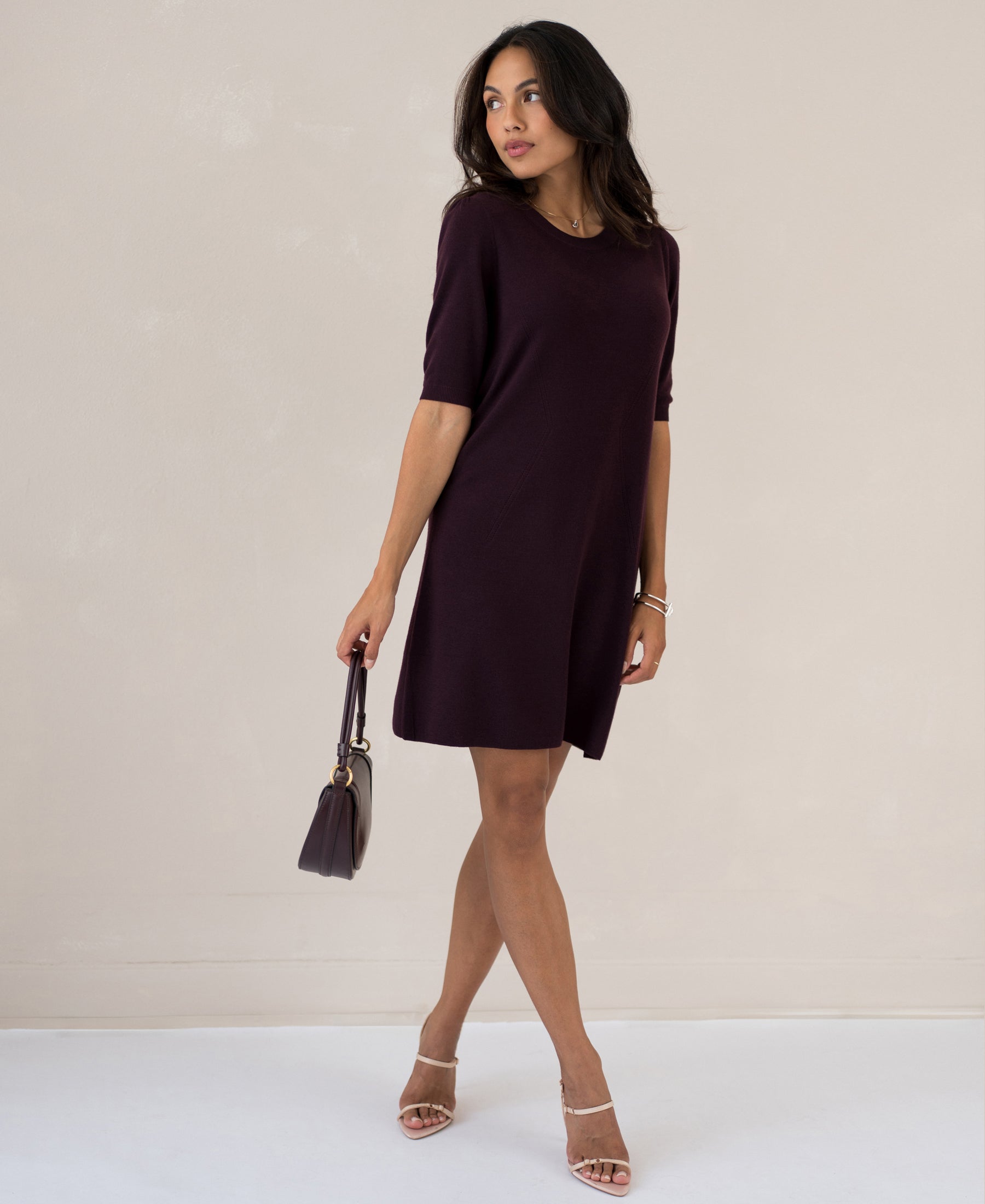 Merinowollen jurk LA TWIGGY Aubergine