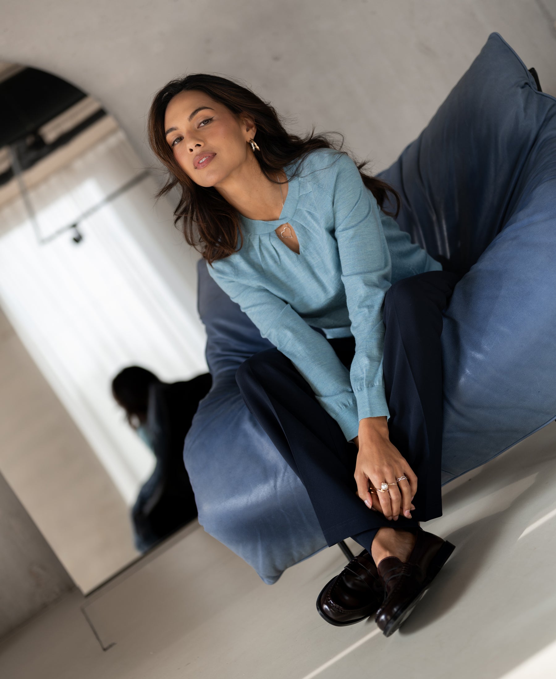 Pullover aus Merinowolle LA TWIST Nebelblau