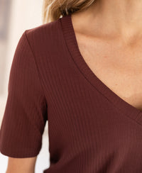Close-up of the PLEIN PUBLIQUE bamboo T-shirt in dusty taupe.