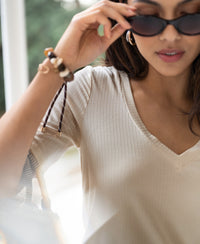 Light sand bamboo T-shirt, front view.