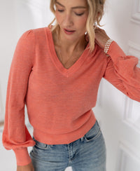 Merino V-hals trui LA VICTORIA Flamingo