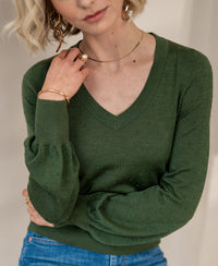 Merino-Pullover mit V-Ausschnitt LA VICTORIA Olivgrün