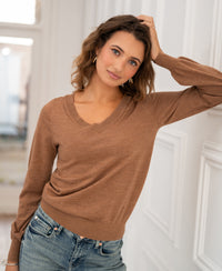 Merino V-hals trui LA VILLE Chai tea