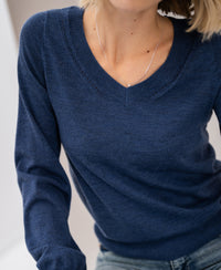Merino-Pullover mit V-Ausschnitt LA VILLE Indigoblau