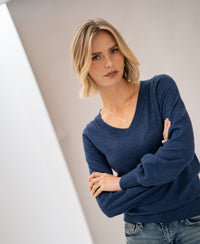 Merino-Pullover mit V-Ausschnitt LA VILLE Indigoblau