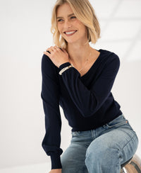 Merino-Pullover mit V-Ausschnitt LA VILLE Dunkelblau