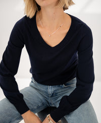 Merino-Pullover mit V-Ausschnitt LA VILLE Dunkelblau