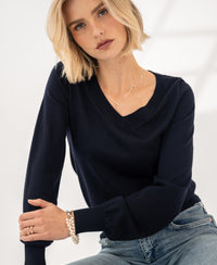 Merino-Pullover mit V-Ausschnitt LA VILLE Dunkelblau