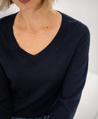 Merino-Pullover mit V-Ausschnitt LA VILLE Dunkelblau