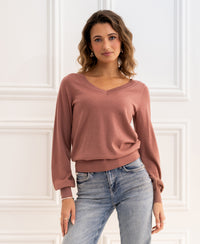 Merino V-hals trui LA VILLE Dusty pink