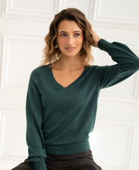 Merino V-hals trui LA VILLE Greenish