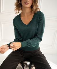 Merino V-hals trui LA VILLE Greenish