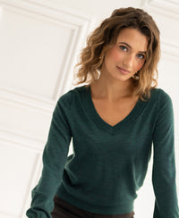 Merino V-hals trui LA VILLE Greenish