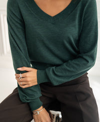 Merino V-hals trui LA VILLE Greenish