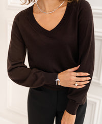 Merino V-hals trui LA VILLE Pure choco
