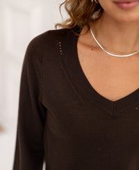 Merino V-hals trui LA VILLE Pure choco