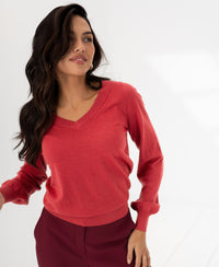 Merino V-hals trui LA VILLE Rouge