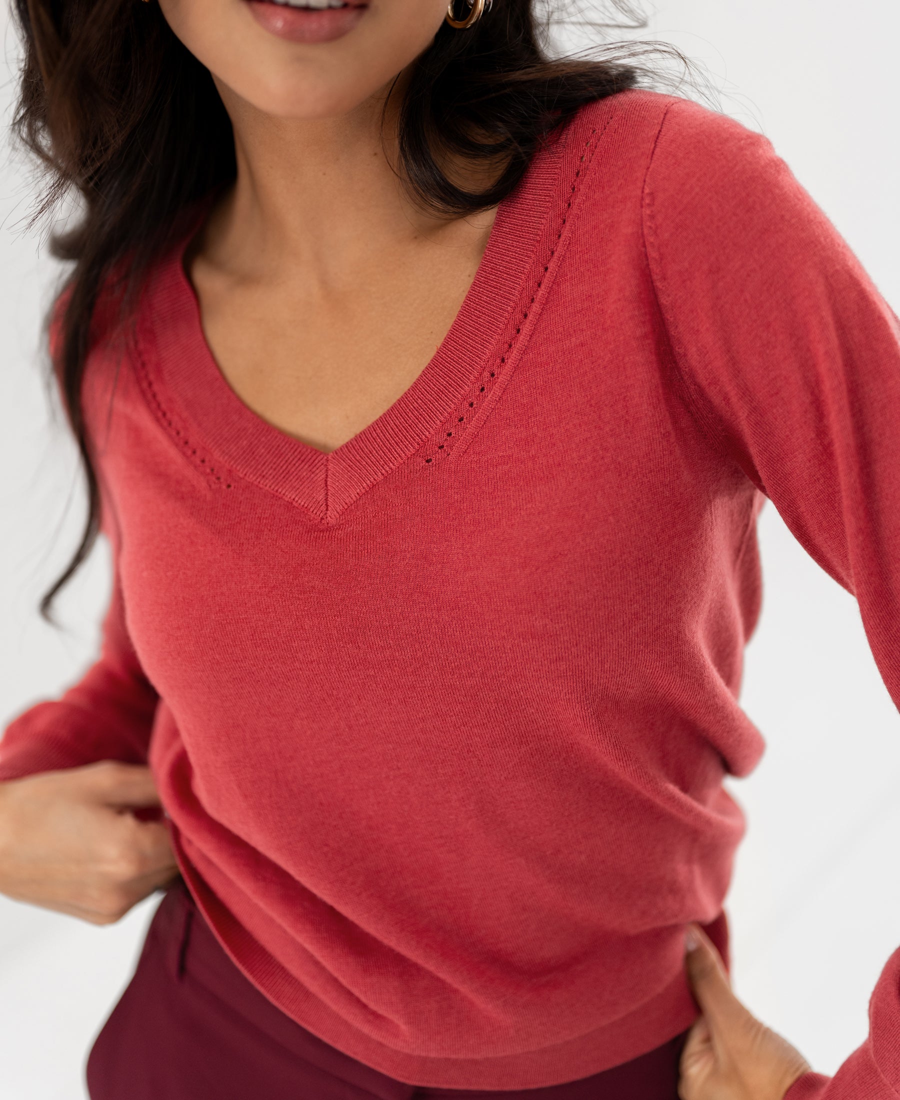 Merino V-hals trui LA VILLE Rouge