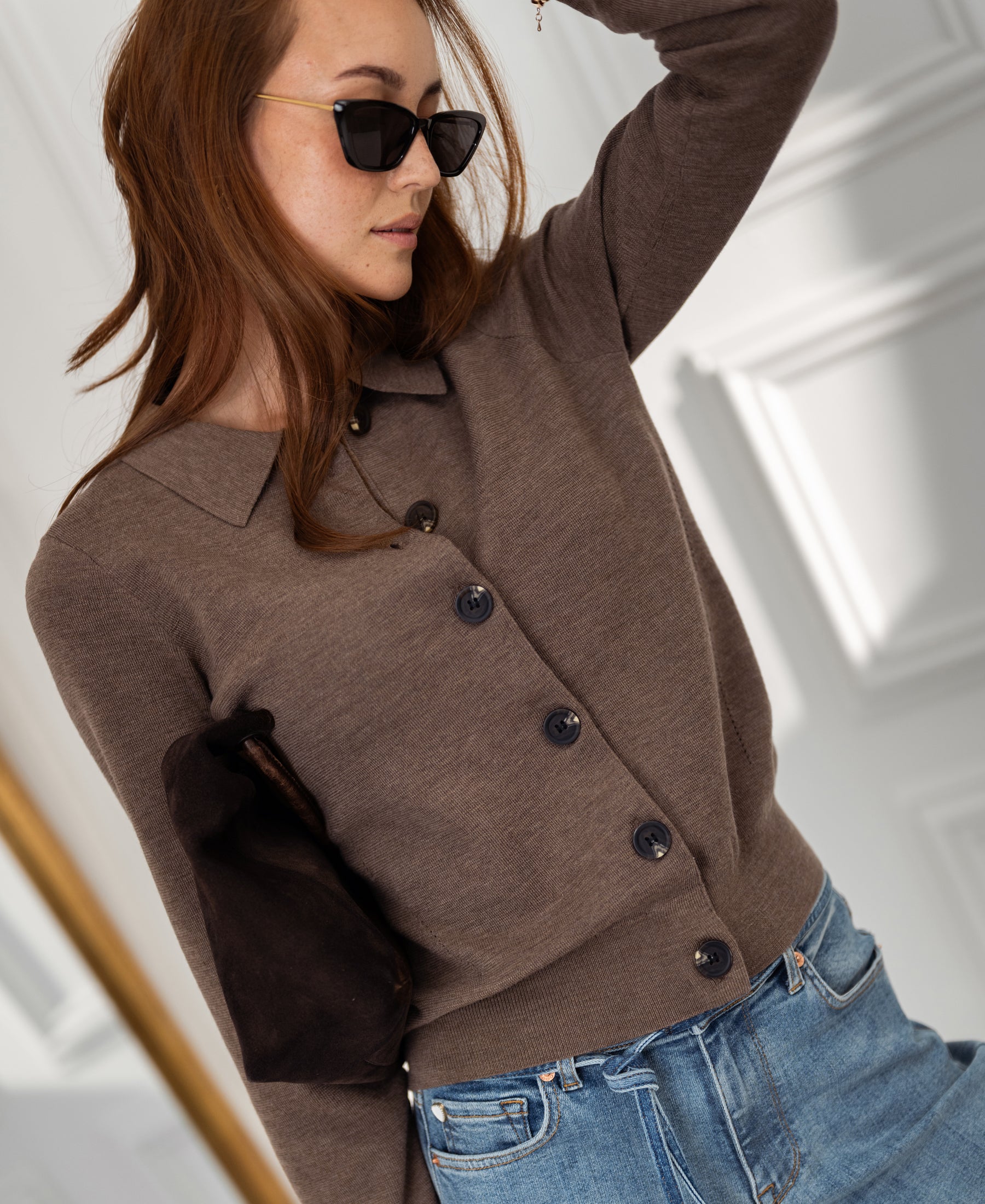 LES VINGT Cappuccino Polo-Neck Cardigan