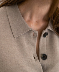 LES VINGT Polo-Collar Cardigan, Light Sand