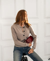 LES VINGT Polo-Collar Cardigan, Light Sand