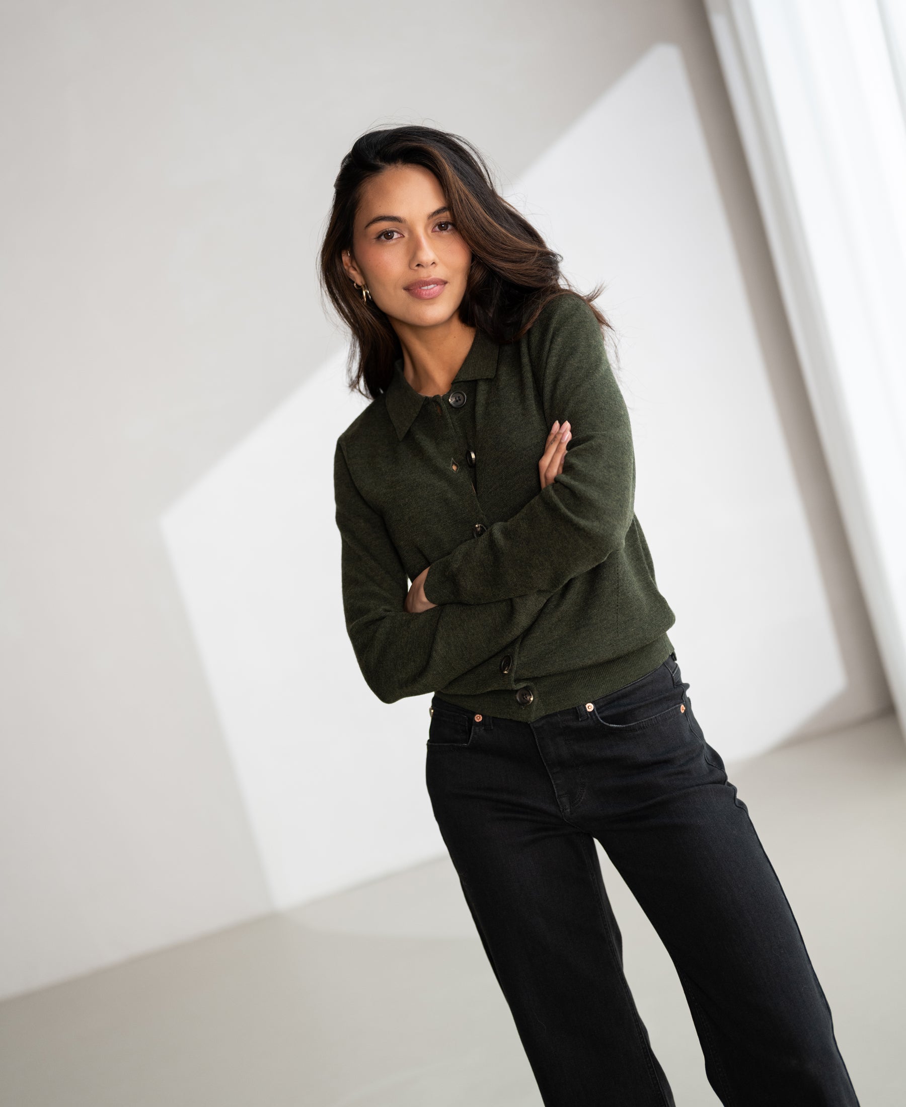 Strickjacke mit Polokragen LES VINGT Bottlegreen