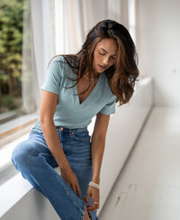 Lyocell T-shirt  LA VIRA Licht jeansblauw