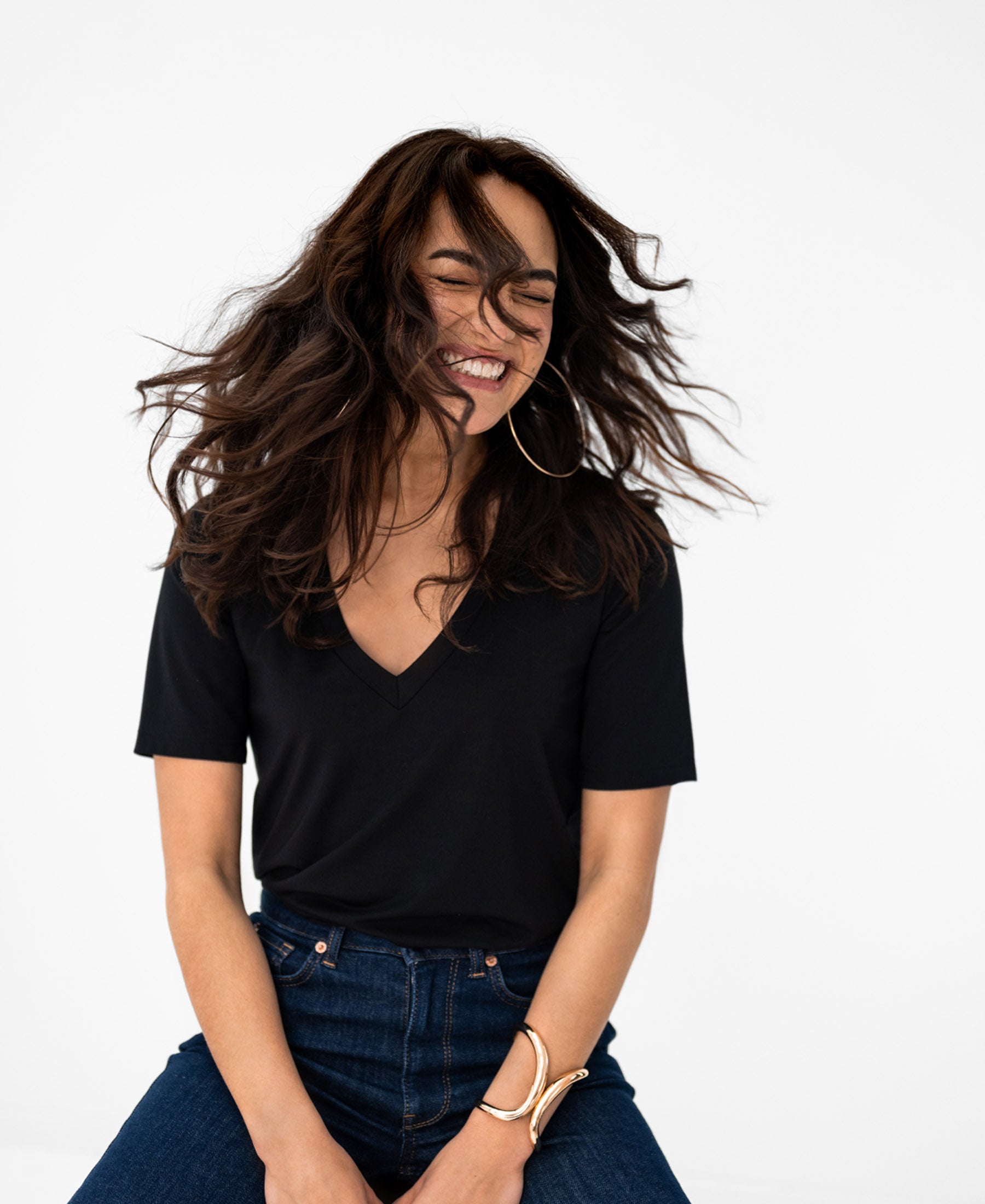 A black V-neck T-shirt by PLEIN PUBLIQUE, style LA VERONIQUE.