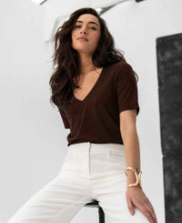 V-hals T-shirt LA VERONIQUE Donkerbruin