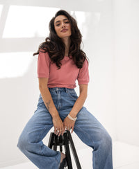 Rippen-T-Shirt LA PHILA Rose